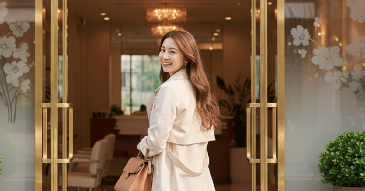 美容サロンに入店する笑顔の女性